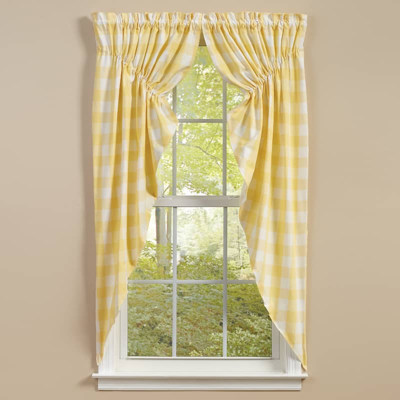 Park Designs Buffalo Check Lined Gathered Yellow Swags 72" x 63" - 72" X 63"