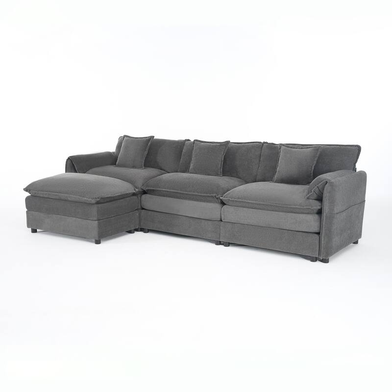 Modular Sofa DIY Combination Sofa for Living Room, Chenille Sectional Sofa Deep Seat Couch Set with Ottoman