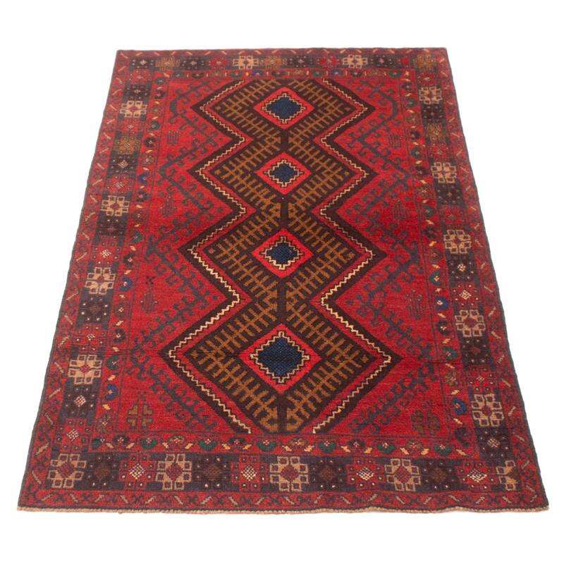 ECARPETGALLERY Hand-knotted Baluch Red Wool Rug - 3'10 x 6'8