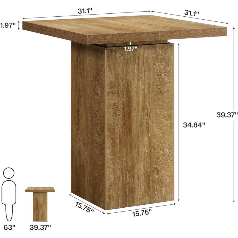 39.4" High Square Counter Height Bar Table Bistro Pub Cocktail Table - 31.10" W x 31.10" D x 39.37" H