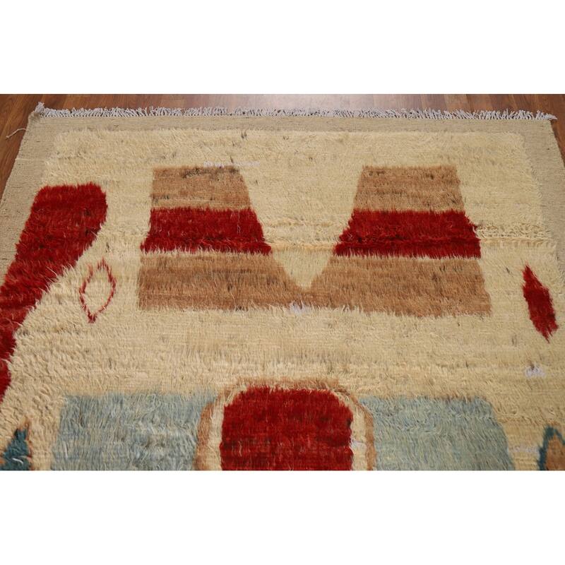 Hand Knotted Oriental 100% Wool Carpet Modern Tribal Beige & Ivories Moroccan Area Rug - 7' 10'' X 5' 7''