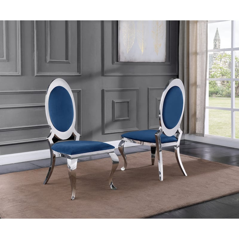Best Quality Furniture Velvet Side Chairs with Stainless Steel Frame - Set of 2 - Navy Blue - Dining Height