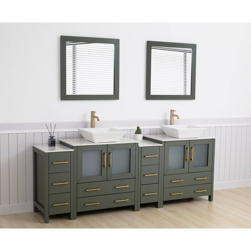 Vanity Art 84-inch Double Sink Bathroom Vanity Set with Engineered Marble Top and Free Mirror - 84 x 18.5 x 36 Inches