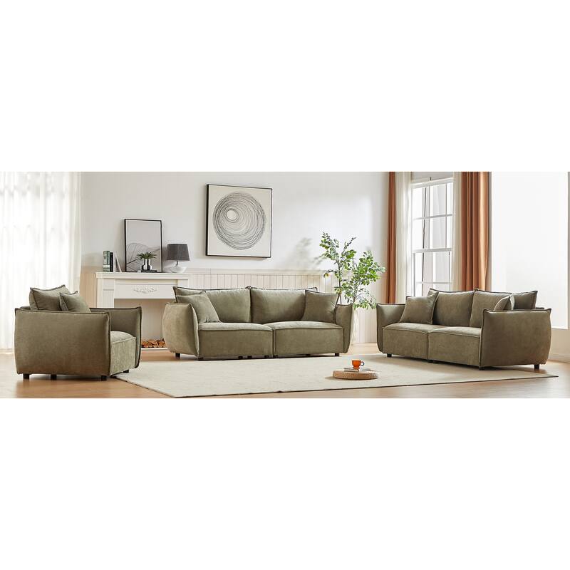 Oversized 7-Seater Sofa Combo, Linen Upholstered Couch with Pine Wood Frame and Pillows for Spacious Living Room Comfort