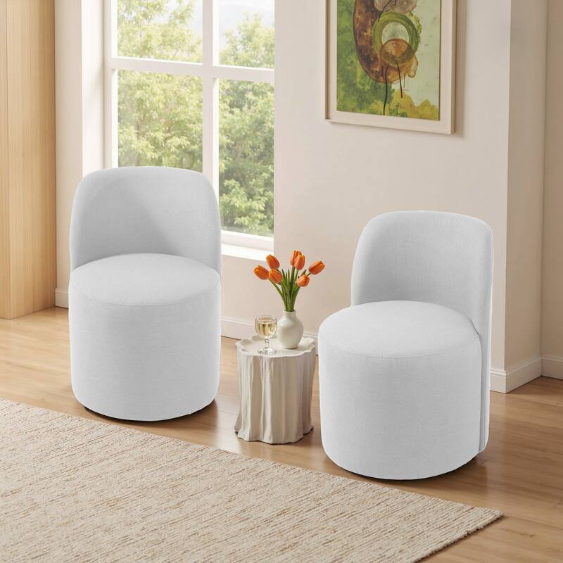 Modern Linen Upholstery Dining Chair Barrel Chair - LINEN - BEIGE 2SET