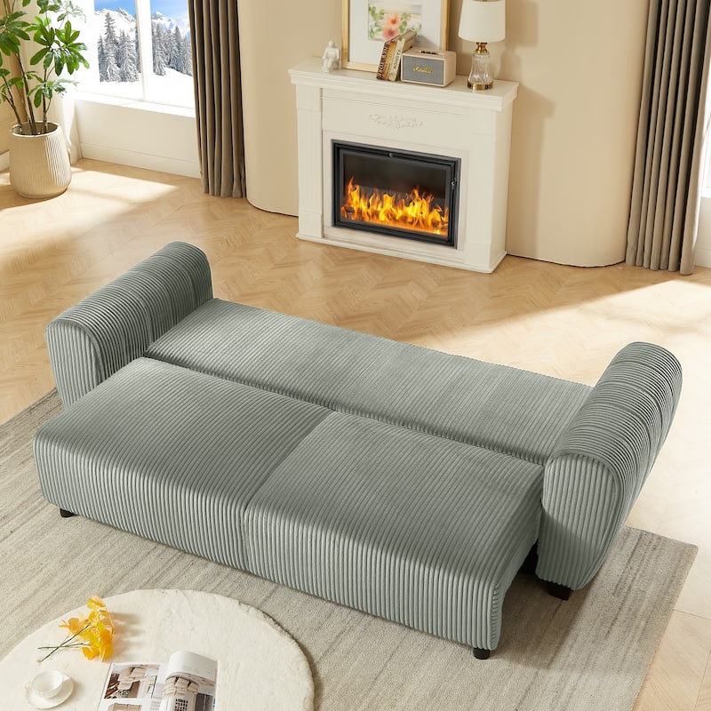92.1"Corduroy 3-Seater Sofa with 2-in-1 Convertible Design, Built-In Storage Compartments