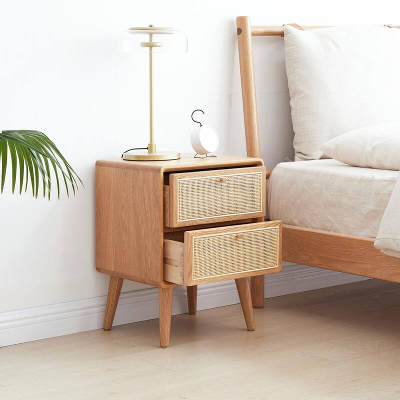 Modern North American Oak Nightstand with Storage - Natural - 2-drawer