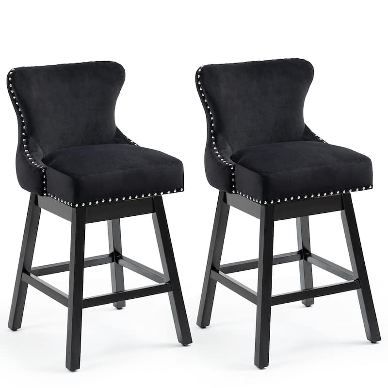 Set of 2 29" Bar Stools – 360° swivel, wood legs, fabric with pull ring, ideal for kitchens, pubs, or cafés - N/A