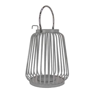 13" Ribbed Candle Lantern, Glacier Gray by National Tree Company - 13 in