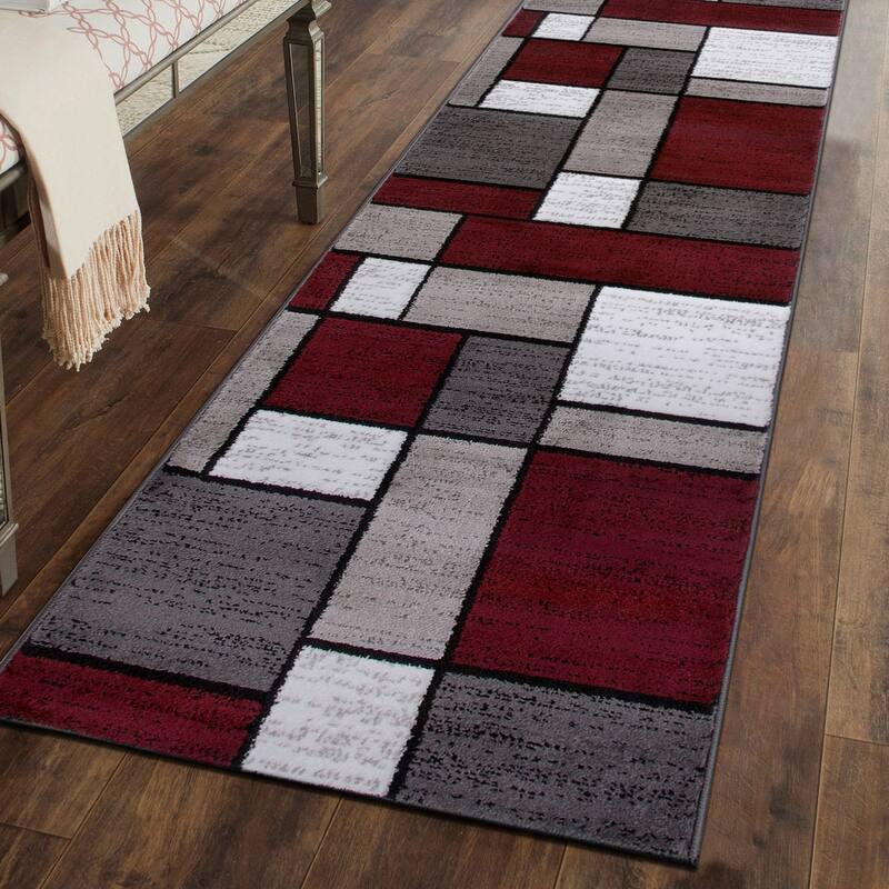 World Rug Gallery Contemporary Modern Boxed Color Block Area Rug - 2' x 7'2" Runner - Red