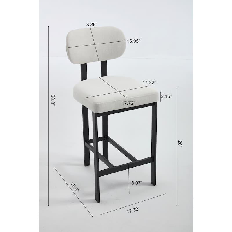 Bar Stools Set of 2, 26 Inch Modern Upholstered Fabric Counter Height Barstools