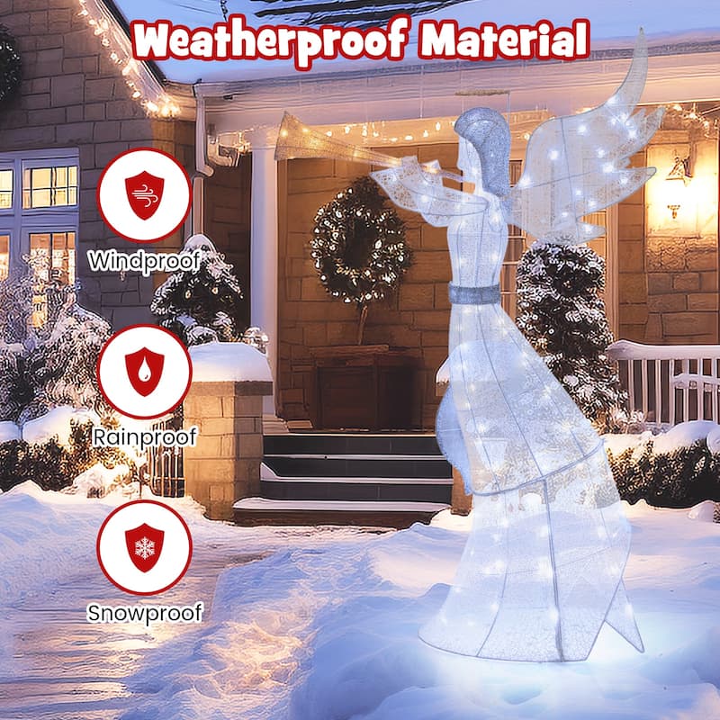 5 ft Pre-Lit Christmas Angel with 100 LED Lights and Outdoor Waterproof Holiday Decoration
