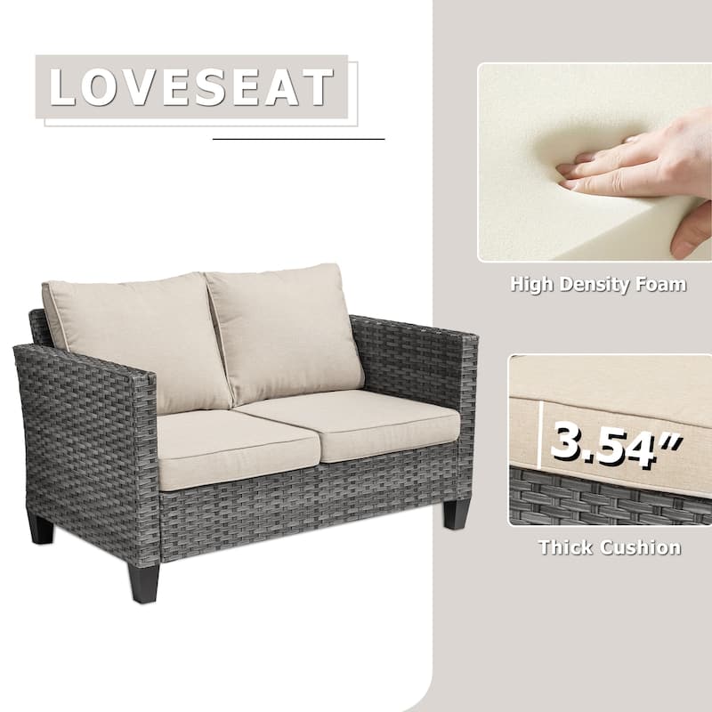 XIZZI Outdoor Rattan Wicker Loveseat with Cushions