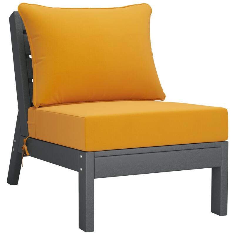 Birchwood All Weather HDPE Outdoor Patio Deep Seating Gray Armless Chair With Cushions (1-Piece)