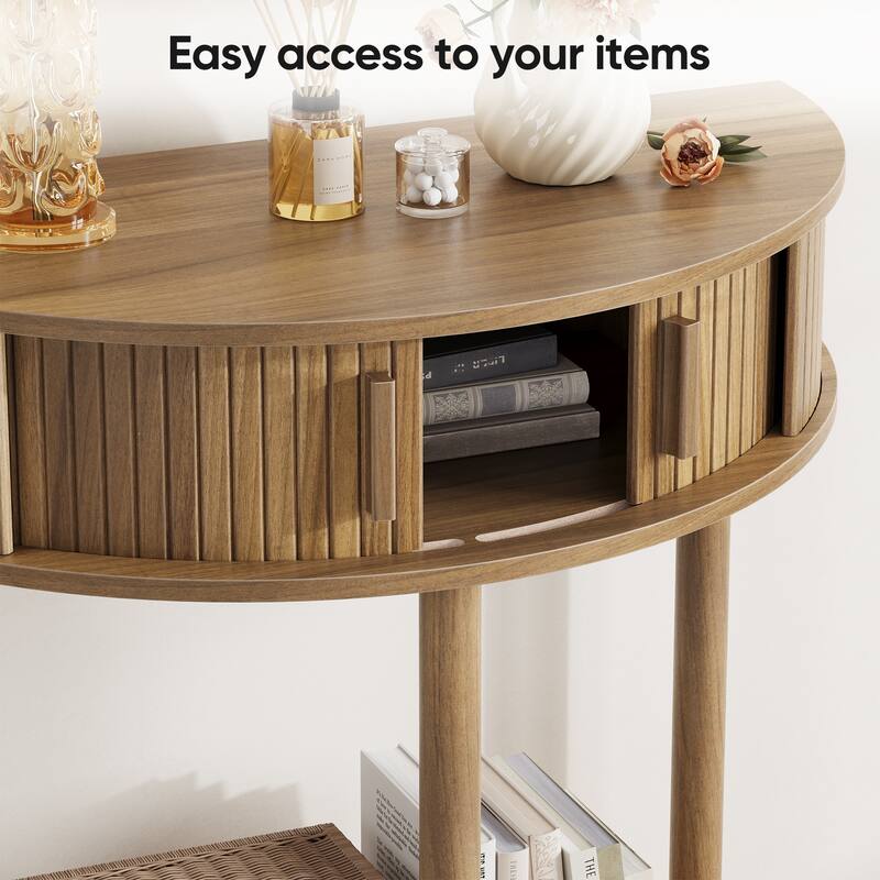 31.5-Inch Grooved Half-Moon Console Table, Farmhouse Sofa Table Behind Couch, Entryway Table, Decorative Table for Living Room