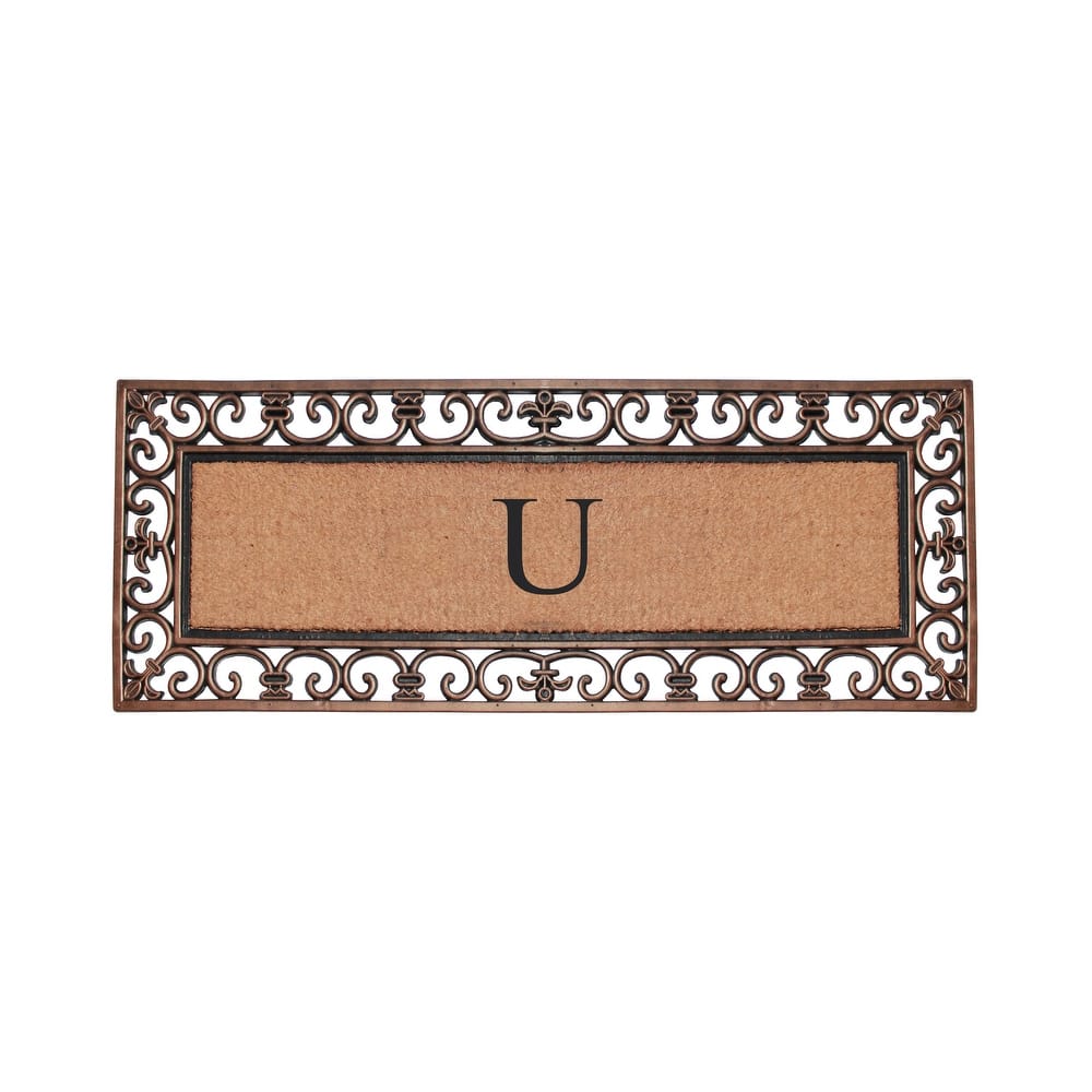 A1HC Rubber and Coir Paisley Border Myla Bronze Monogrammed Doormat, 18"X48"