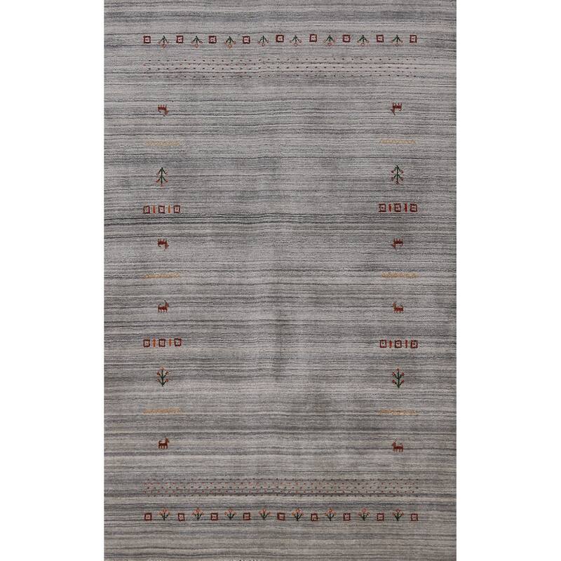Hand Knotted Oriental 100% Wool Carpet Tribal Animal Pictorial Greys & Charcoal Gabbeh Area Rug - 8' 0'' X 5' 0''