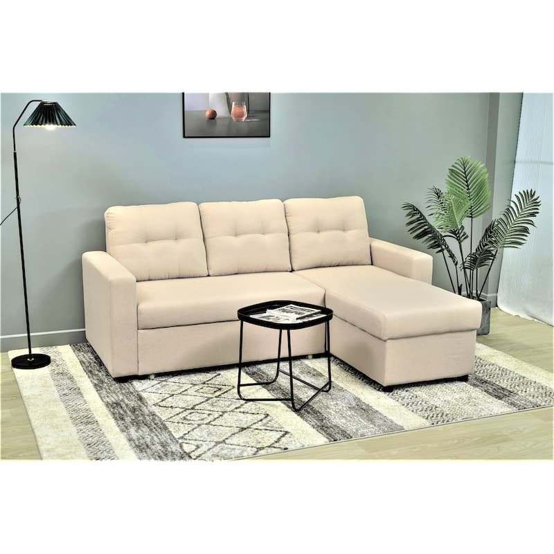 Convertible L-Shaped Sleeper Sofa, Beige Polyester, 80x59x36 inches - Space-Saving