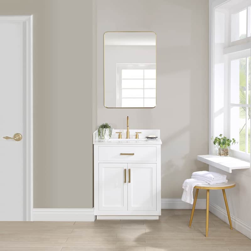 Altair Gavino Bath Vanity with Grain White Composite Stone Top and Mirror