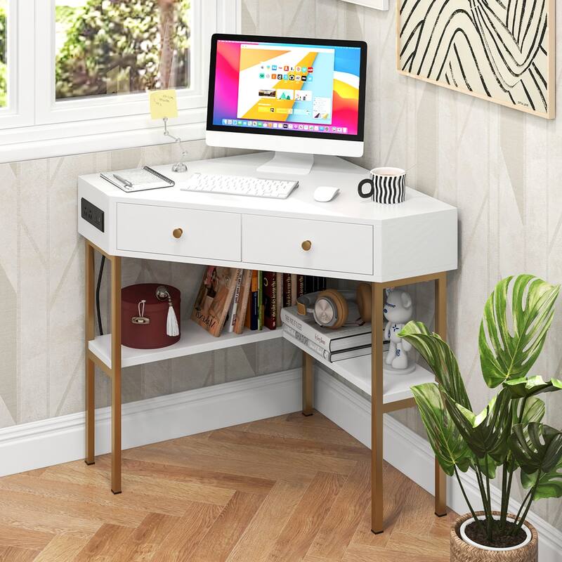 Costway Corner Computer Desk Writing Workstation Study Desk w/ 2