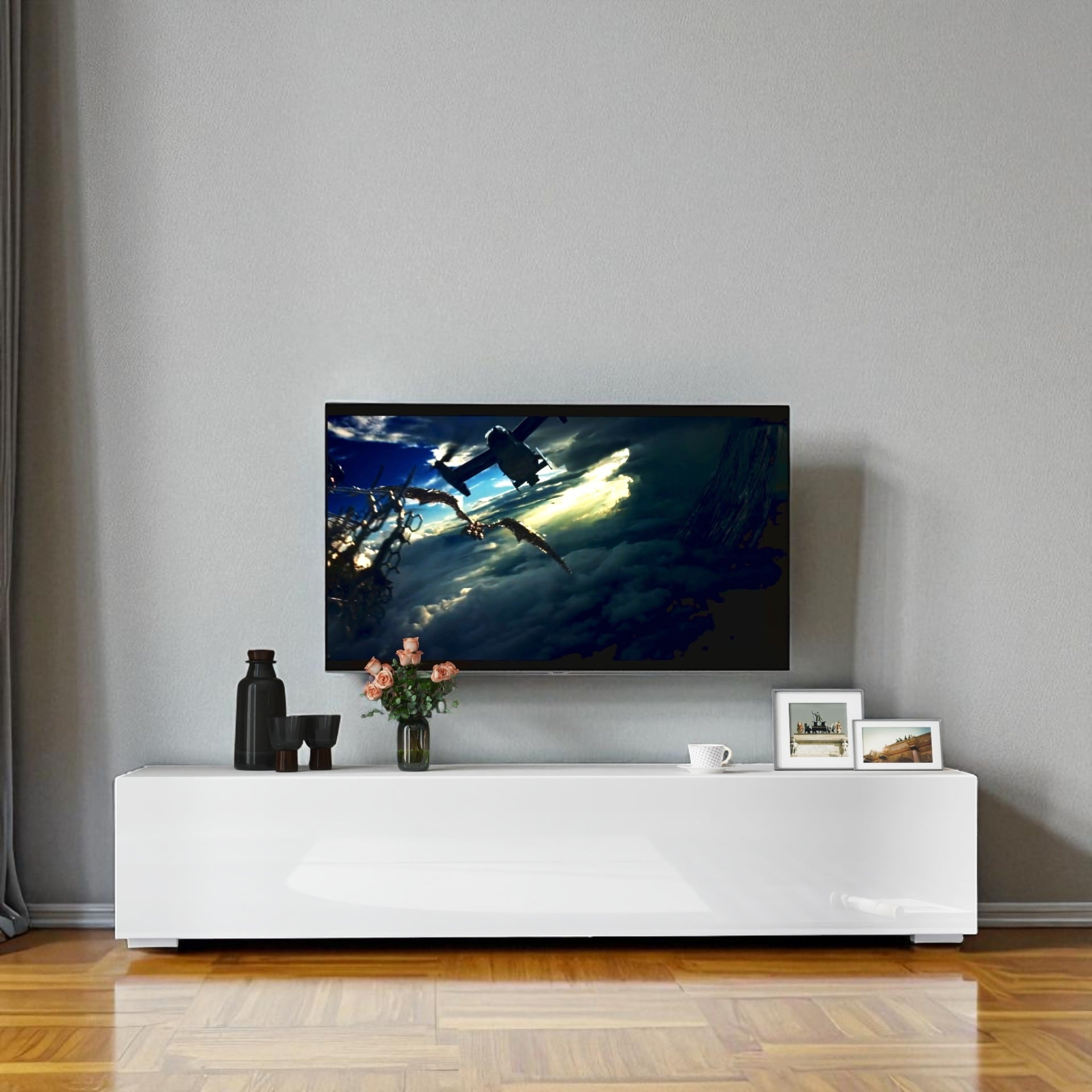 Wall Mounted Media Console 63 Inch Modern Floating TV Stand with Drop Down Storage for 50 to 59 Inch TVs