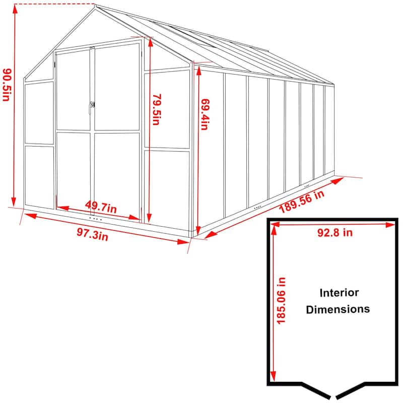 VEIKOUS Aluminum Walk-In Garden Greenhouse Kit with Adjustable Roof Vent and Lockable Door Grey