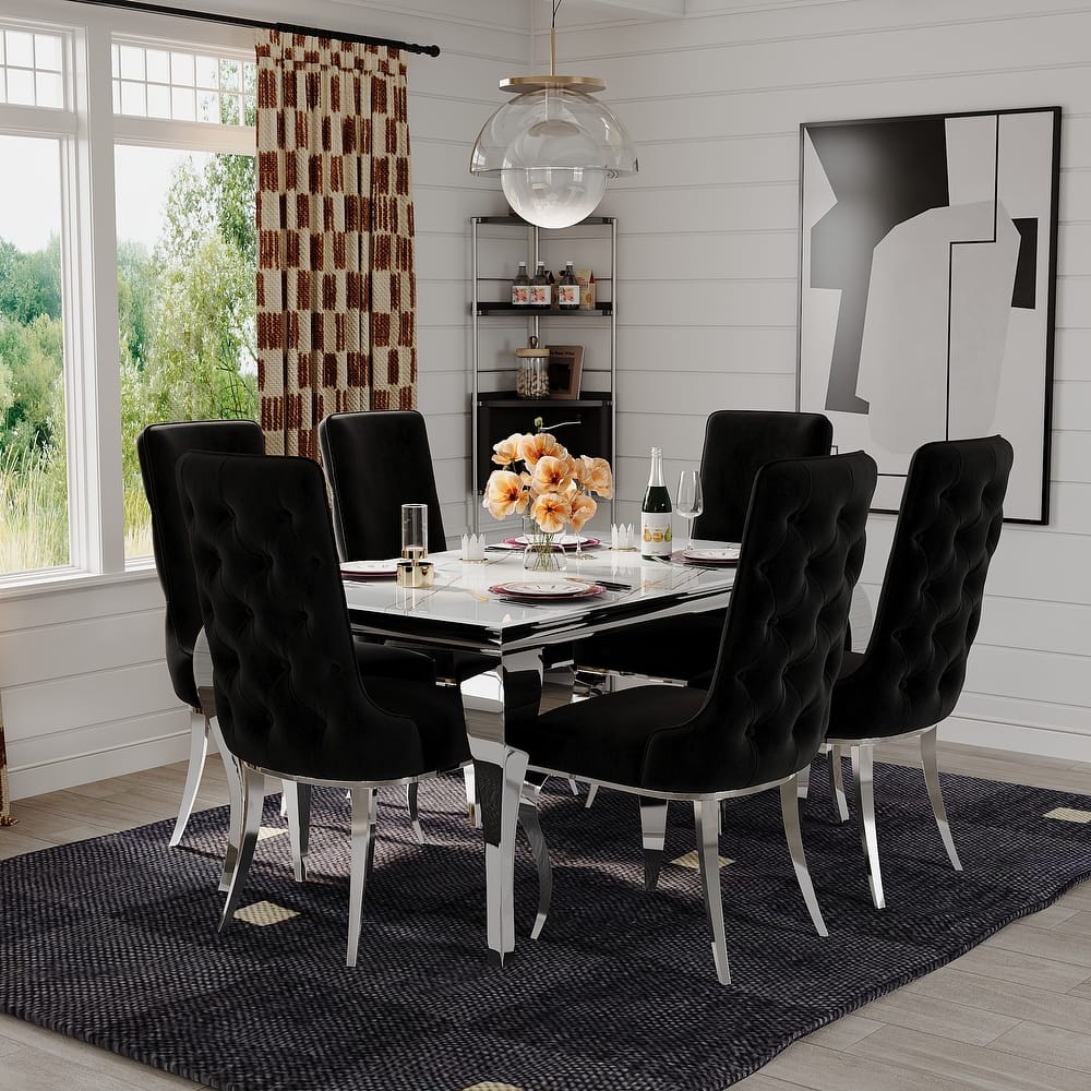 Luxurious Clear Tempered Glass Dining Table Set with Heavy Duty Dining Chairs