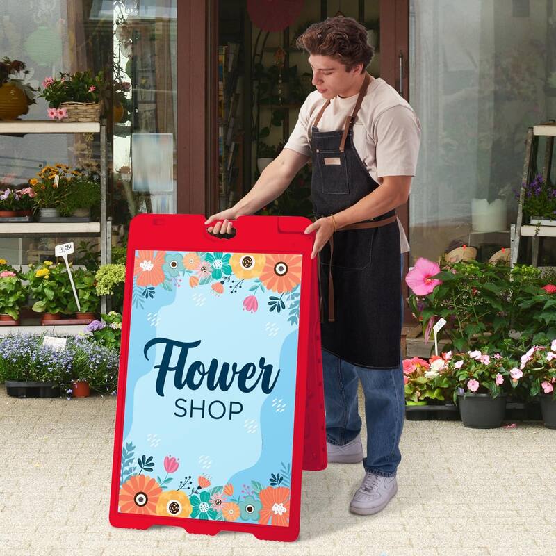 Jumbl A Frame Sandwich Board – 24 x 36” Display Sidewalk Sign with PVC Sign Protector ( Red )
