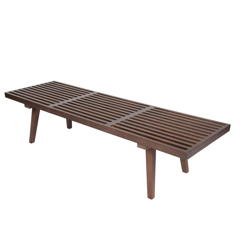 60" Solid Wood Platform Bench Rubberwood Rectangular Entryway Vanity Bench with Slatted Design for Home Office Living Room