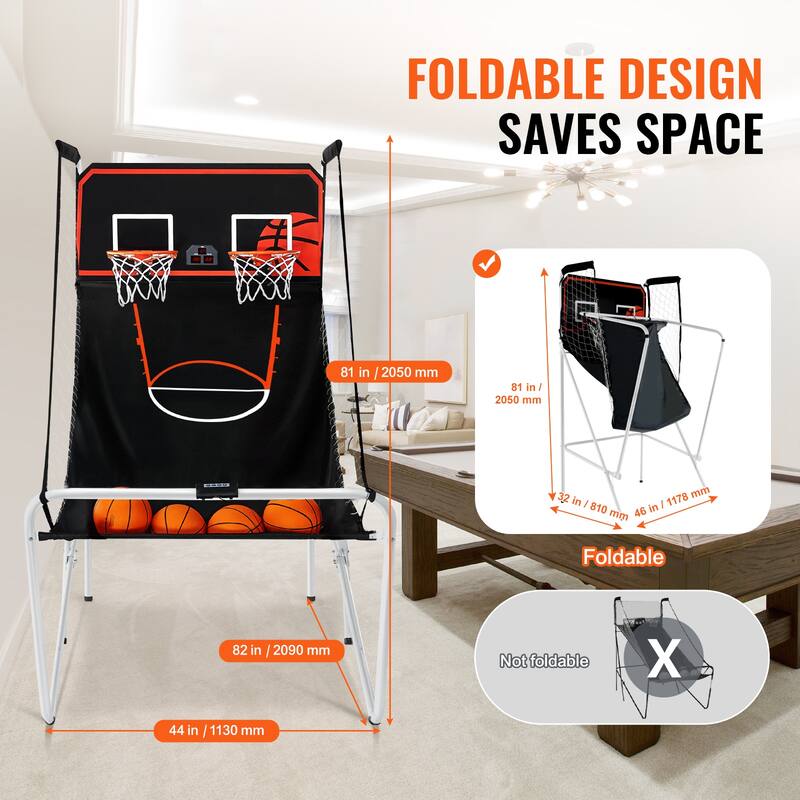 Foldable Basketball Arcade Game, 2 Player Indoor Basketball Game, Home Dual Shot Sport with 8 Game Modes, and Inflation Pump