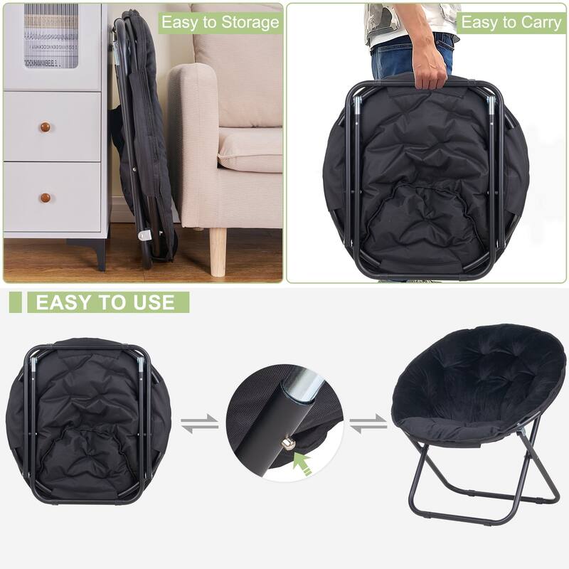 Javlergo Soft Faux Fur Saucer Shaped Comfortable Chair with Foldable Metal Frame, Cozy Chairs, Foldable chairs