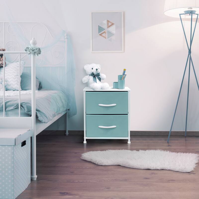 2 Drawer Bedside Nightstand End Table Bedroom Dresser, Pastel Colors