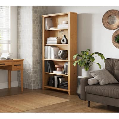 Deer Valley 86 Inch Tall Rustic Bookcase for Home Office, Distressed 5-Tier Bookshelf Library, Fruitwood