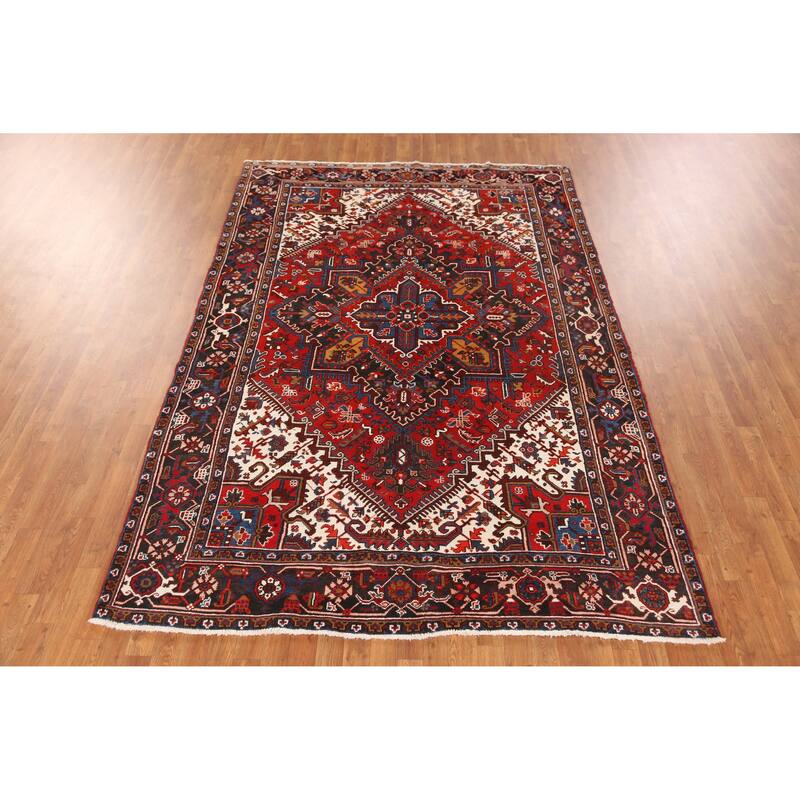 Hand Knotted Oriental 100% Wool Carpet Traditional Medallion Oranges & Rust Heriz Area Rug - 9' 11'' X 6' 6''