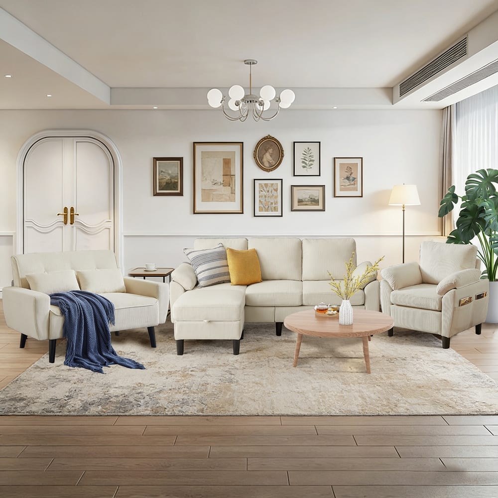 4-Piece Living Room Sectional Sofa Set with Loveseat and Chair