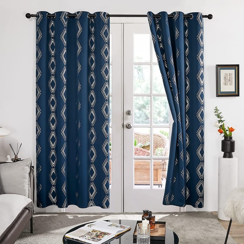 Deconovo Geometric Blackout Silver Pattern Curtains(2 Panel)