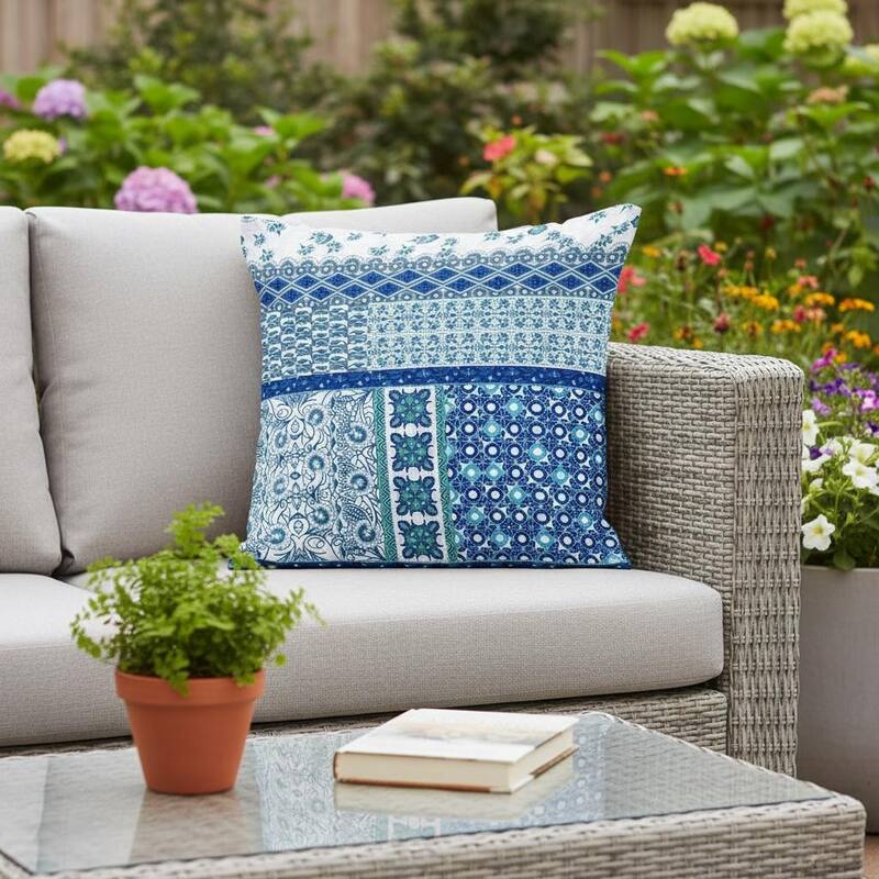 HomeRoots Set of Two 16" X 16" Blue and White Blown Seam Floral Indoor Outdoor Throw Pillow - 16.00' X '16.00' X '5.00 - Blue/White - 16.00' X '16.00' X '5.00