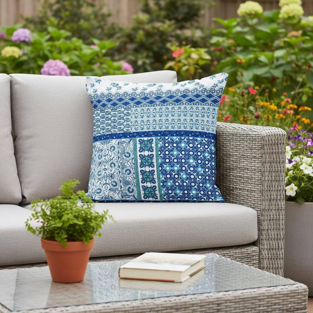 HomeRoots Set of Two 16" X 16" Blue and White Blown Seam Floral Indoor Outdoor Throw Pillow - 16.00' X '16.00' X '5.00