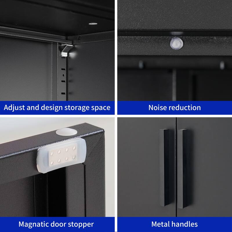 Metal Storage Cabinet with 2 Doors and 2 Adjustable Shelves, Steel Lockable Garage Storage Cabinet