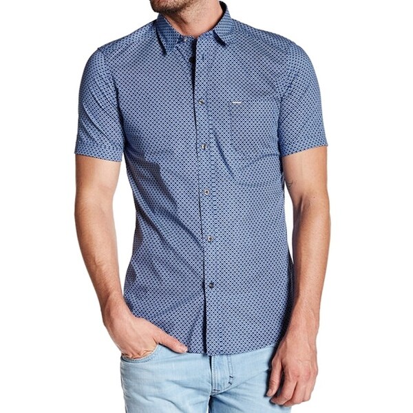 Shop Diesel New Blue Mens Size Large L Short Sleeve Button Down