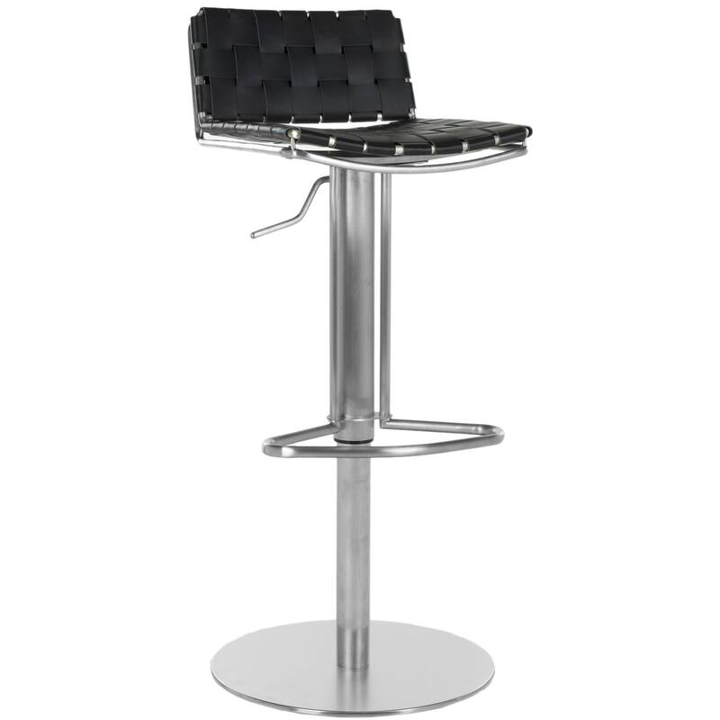 SAFAVIEH Eartha 22.8-31.9-inch Black Leather Seat Stainless Steel Adjustable Bar Stool - 17.7" x 16.5" x 29" - 18Wx17Dx29H