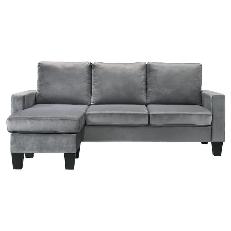 Velvet L Shaped Sectional Sofa - 77" - Gray