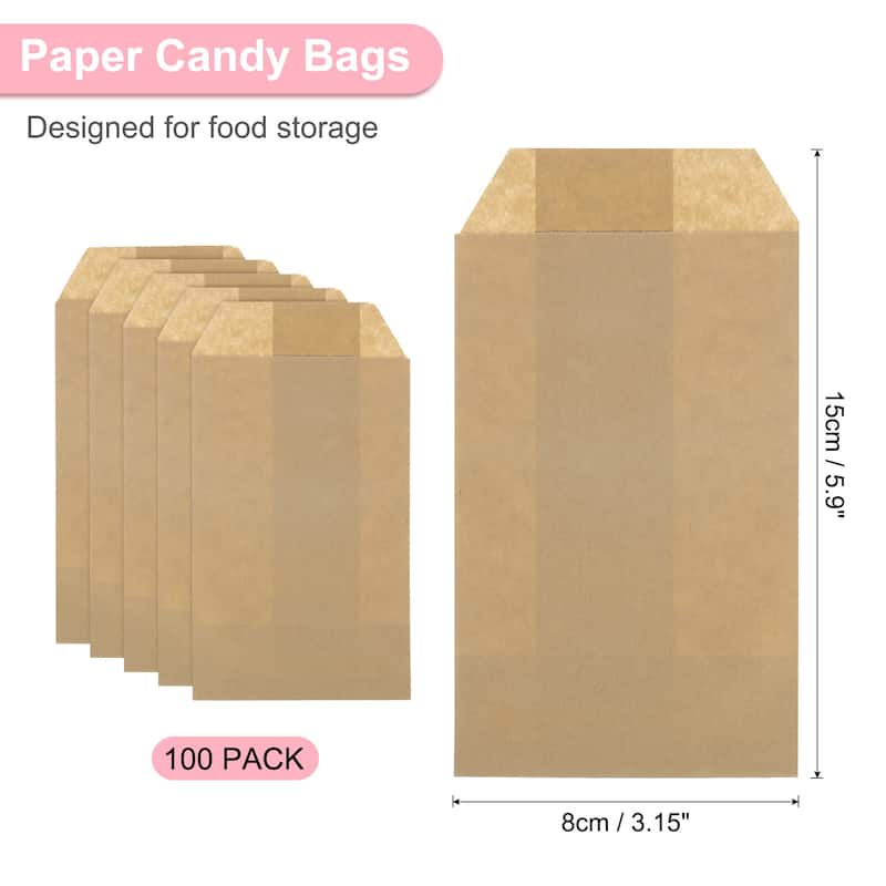 100Pcs Kraft Paper Treat Bags, 6" x 3" Candy Flat Favor Bags - Brown