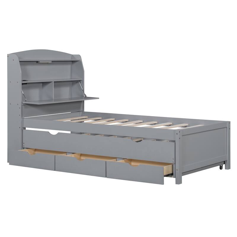 Wooden LED Platform Bed with Trundle