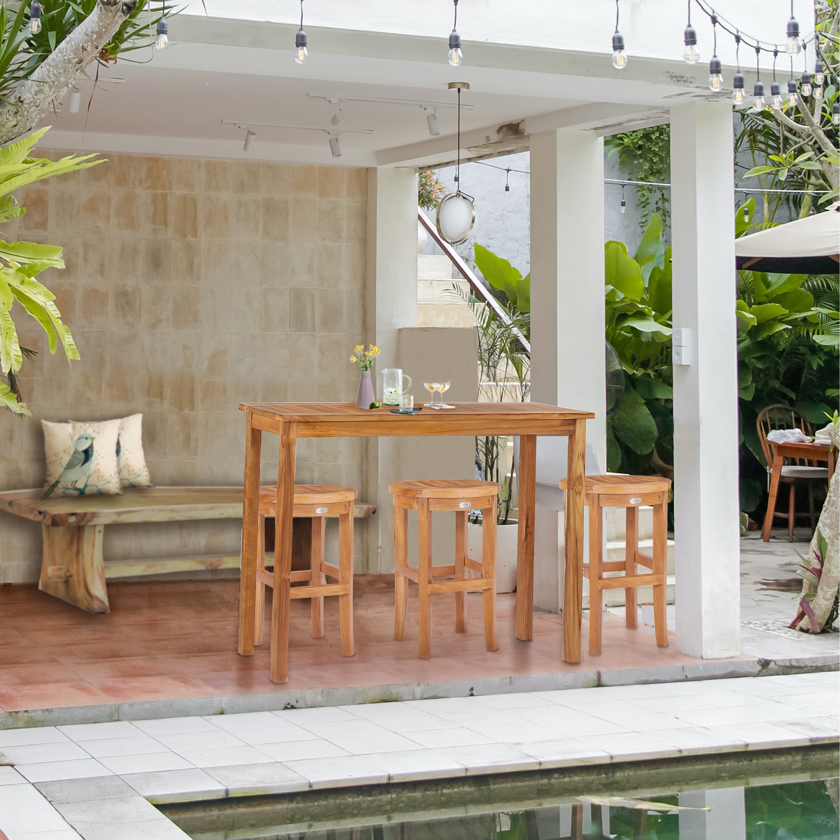 Chic Teak Santa Monica Outdoor Teak Wood Serving Table Bed Bath