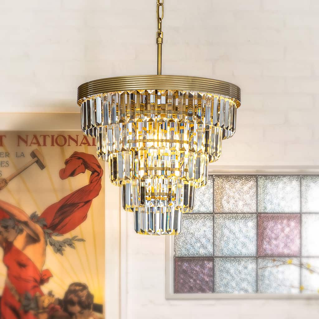 4-Light 16" Cone Shape 5-Tier Crystal Chandelier - W 16"