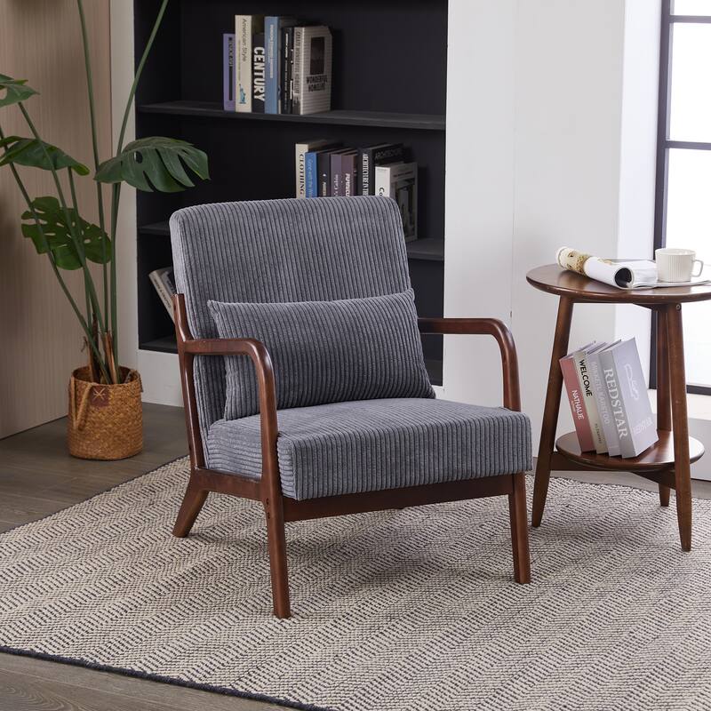 Polyester Mid-Century Armchair with Pillow & Ergonomic Support