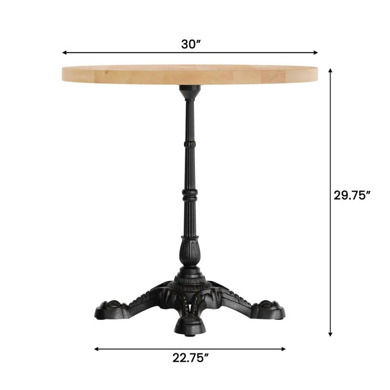Round Solid Wood Commercial Tabletop with 22.75" x 22.75" Bistro Table Base - 30"W x 30"D x 29.75"H