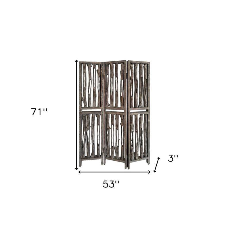 HomeRoots 71" Brown Folding Three Panel Screen Room Divider - 53' X '71' X '3