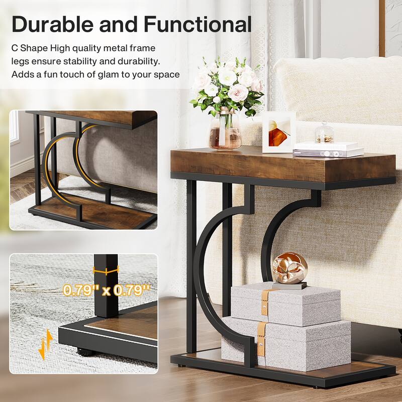 Modern Side Table, C Shaped End Table, Chairside Sofa Bedside Table for Living Room